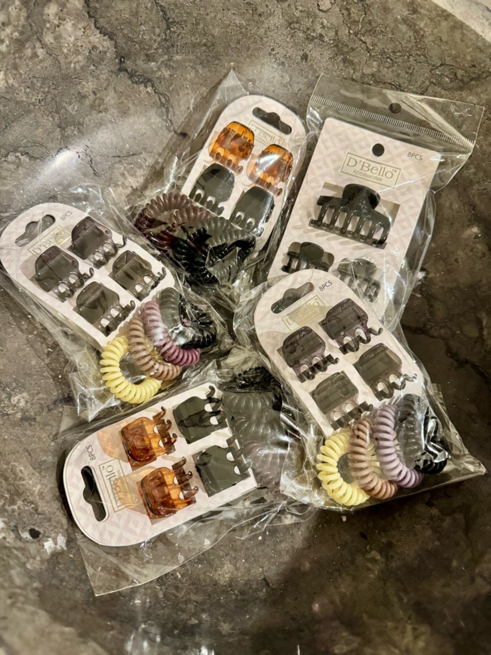 $15 sets for 5 D'Bello Pack of Mini Hair Claws & Coil Hair Ties - Mixed Neutrals